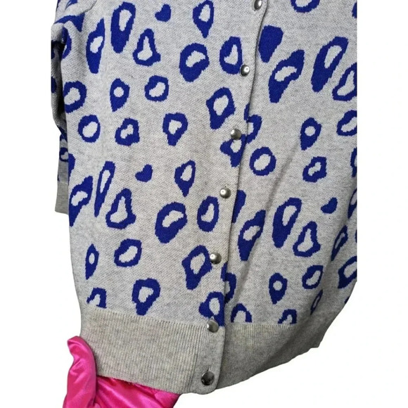 Banana Republic Womens Grey Blue Leopard Print Cardigan Sweater Wool Knit Sz S/P - Picture 5 of 14